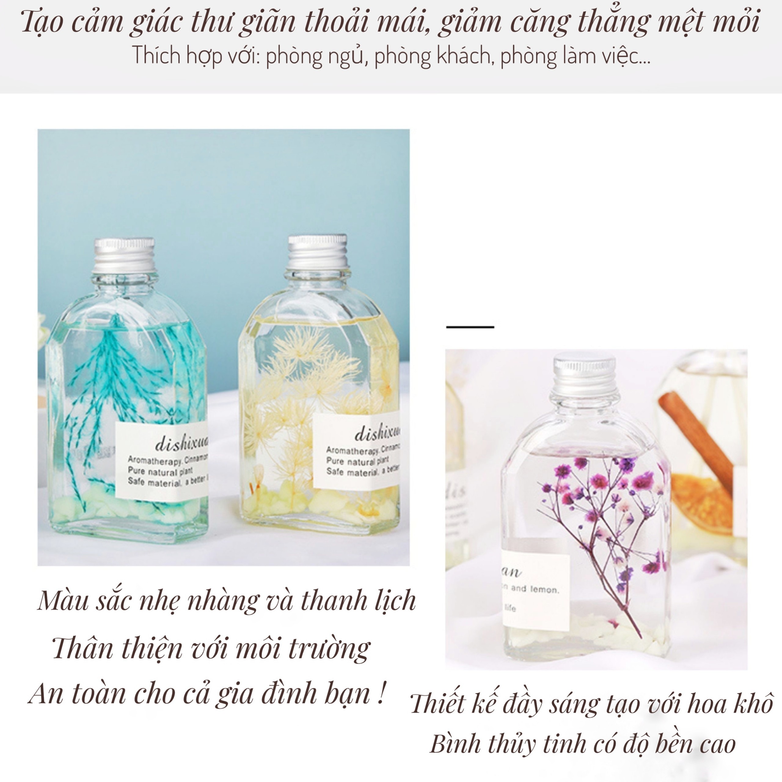 Tinh Dầu Thơm Phòng Lavender Có Que Gỗ Khuếch Tán Phát Sáng Vào Ban Đêm -Nước Hoa Thơm Phòng Lavender 100ml