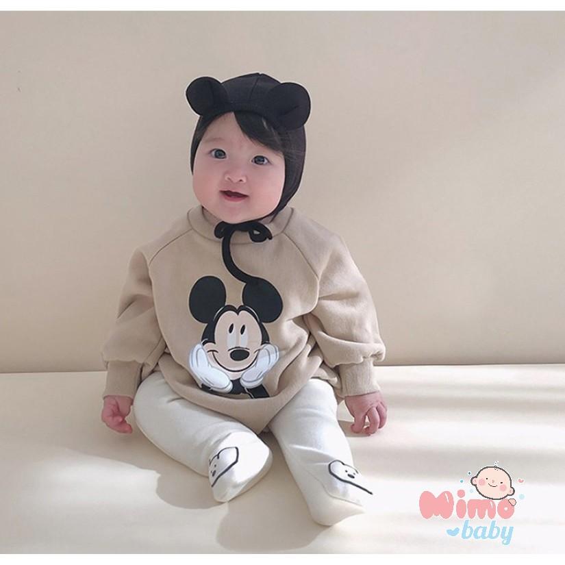 Mũ cotton tai mickey cho bé - mũ buộc dây (0-12m