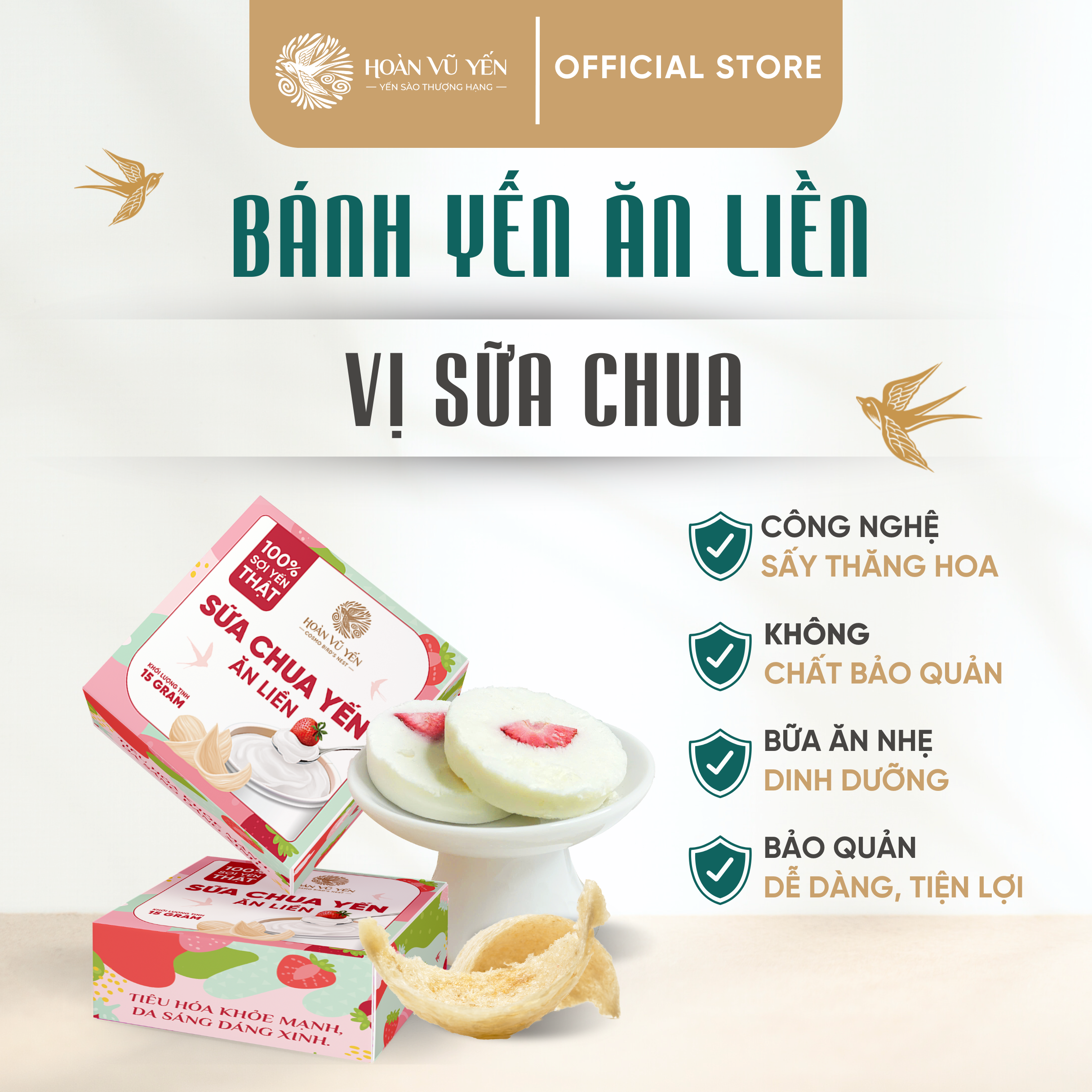 Bánh Sữa Chua Yến Ăn Liền - Yến Sào Nguyên Chất Kết Hợp Trái Cây Sấy Thăng Hoa &amp; Sữa Chua Lên Men Tự Nhiên, Giòn Tan Chua Ngọt Tự Nhiên, Hỗ Trợ Tiêu Hóa, Bồi Bổ Sức Khỏe, Làm Đẹp Da, Không Chất Bảo Quản