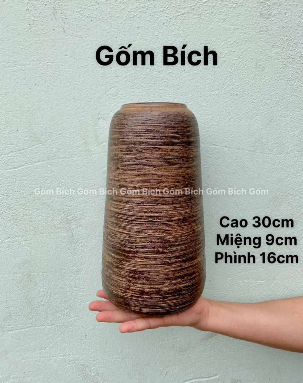 Bình Hoa Lọ Hoa Gốm Dáng Bom Men Mộc Vẽ Tay Thủ Công Gốm Sứ Bát Tràng - Gốm Bích