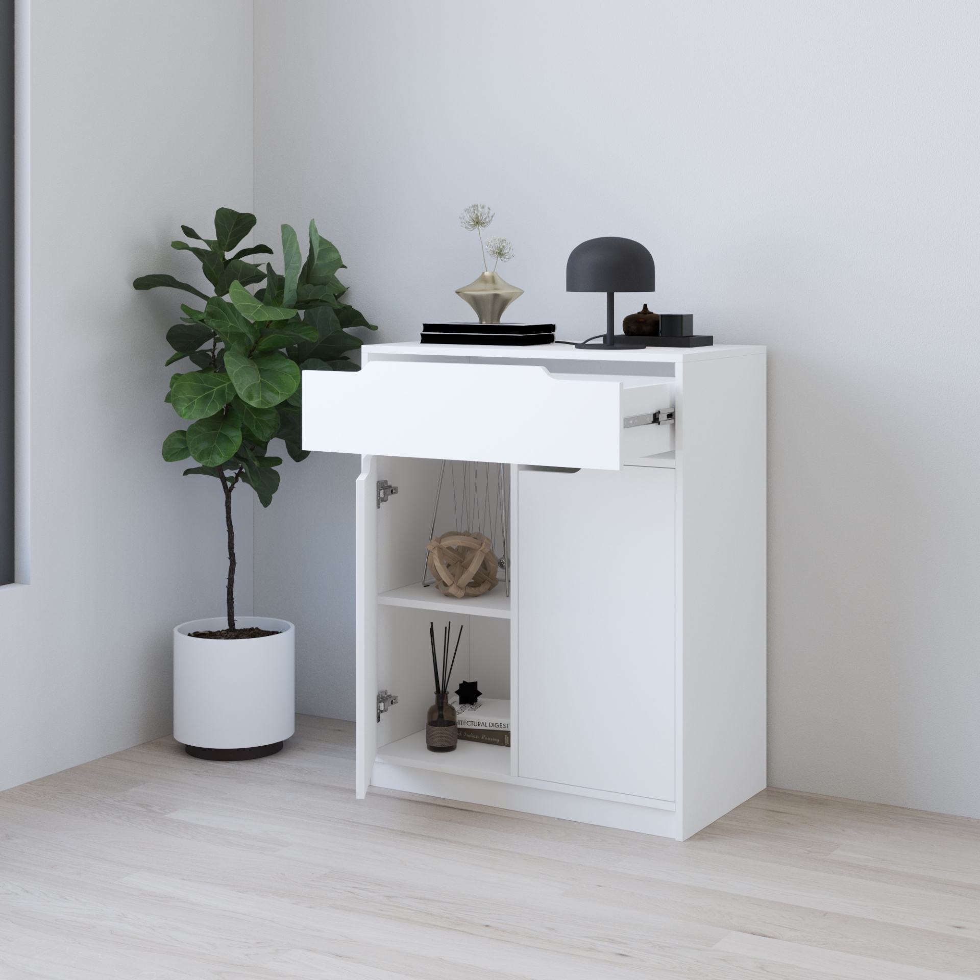 HAPPY FURNITURE , Tủ lưu trữ 1 ngăn kéo 2 cửa mở - ASO, TLT_070 , 80cm x 45cm x 100cm DxRxC