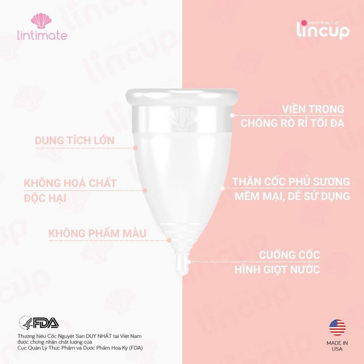 Cốc nguyệt san Lincup (Tặng dung dịch vệ sinh cốc nguyệt san + bông rửa mặt Nhật Bản)