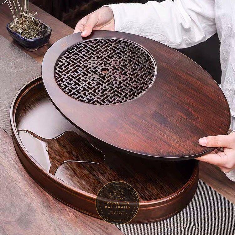 Khay Trà Tre Cao Cấp Bầu Dục Trung Kích Thước 37*25*5 KT 15.2