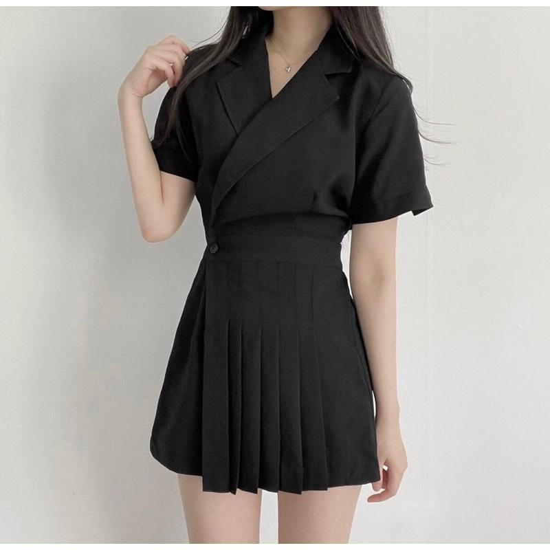 JUMPSUIT CỔ VEST XẾP LI