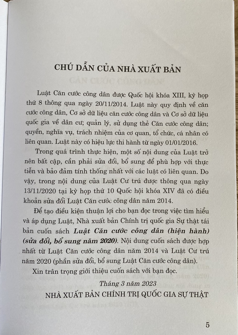 Luật căn cước công dân (hiện hành) (sửa đổi, bổ sung năm 2020)