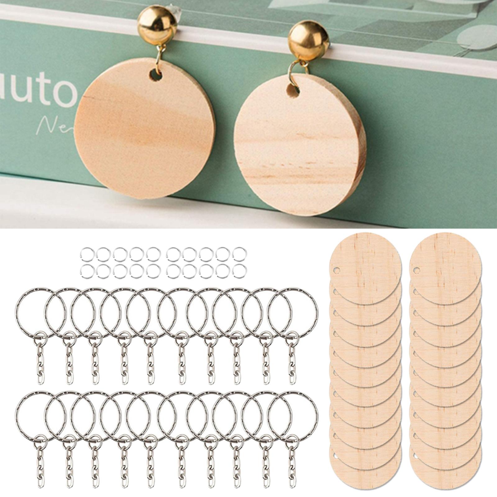 Wooden Keychain Blanks, Round Wooden Slices Pendant Charm Key Chains Blanks and Keychain Pendant Keyring for DIY Key Rings