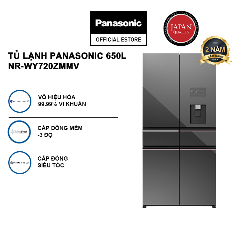 Tủ Lạnh Cao Cấp Panasonic 650L NR-WY720ZMMV - Vô hiệu hóa vi khuẩn 99,99% - Cấp Đông Mềm - Lấy Nước Ngoài - Làm Đá Tự Động - Hàng chính hãng