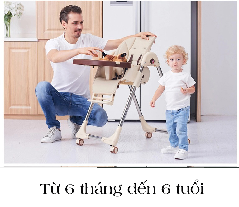 Ghế Ăn Dặm Cao Cấp bằng da, nâng hạ độ cao, nằm ngả cho trẻ từ 6 tháng - 6 tuổi (trọng tải 70kg)