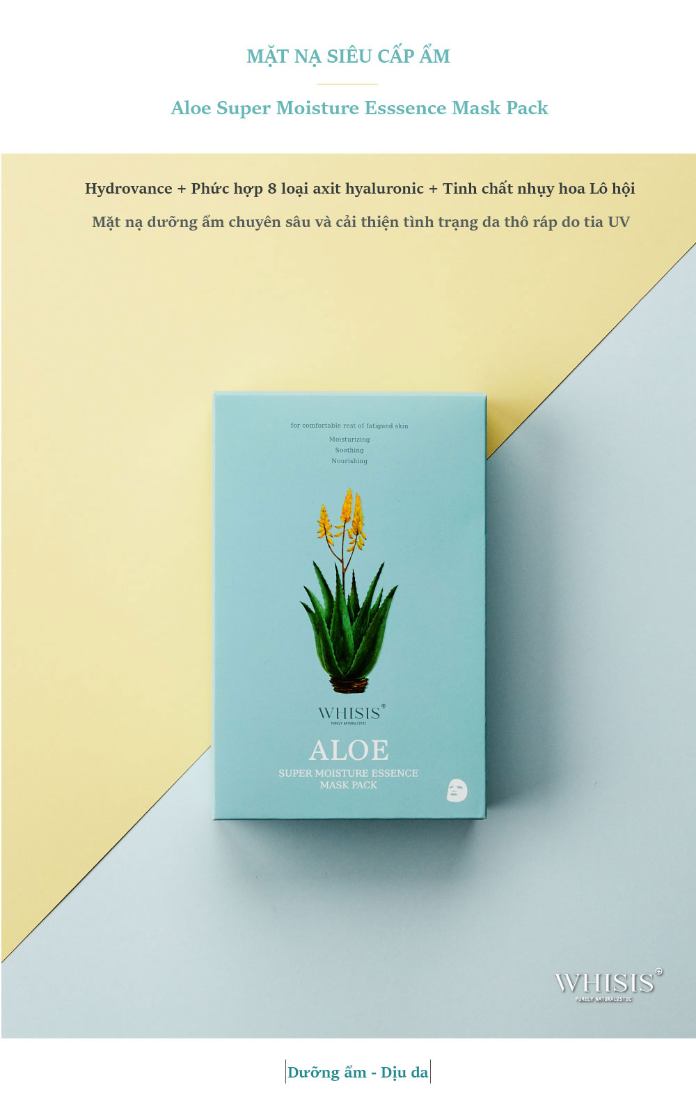 Hộp 10 Mặt nạ tinh chất Nhụy hoa Lô hội WHISIS Aloe Super Moisture Esssence Mask Pack