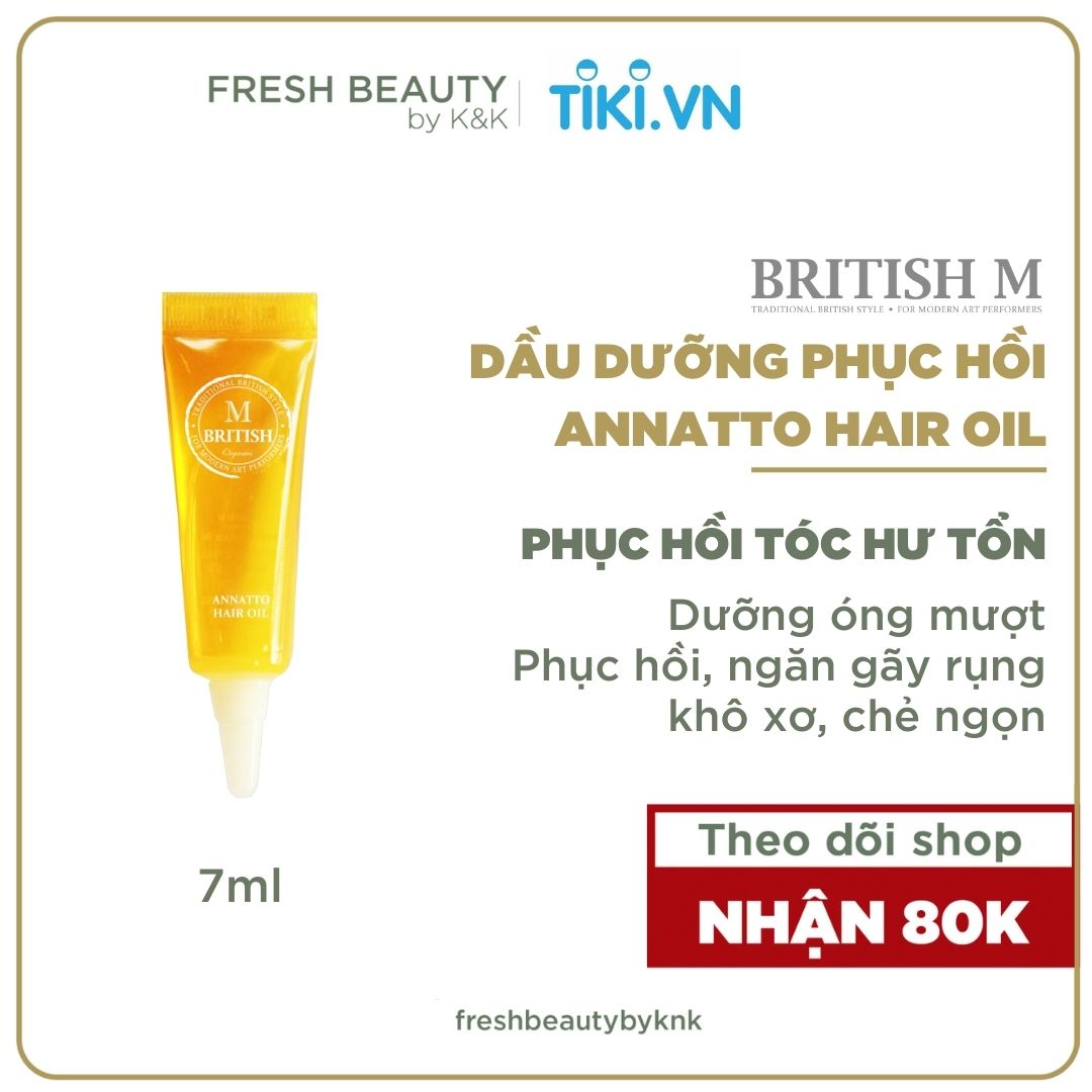 Dầu dưỡng tóc British M Annatto Hair Oil phục hồi tóc hư tổn, khô xơ, chẻ ngọn, gãy rụng 7ml