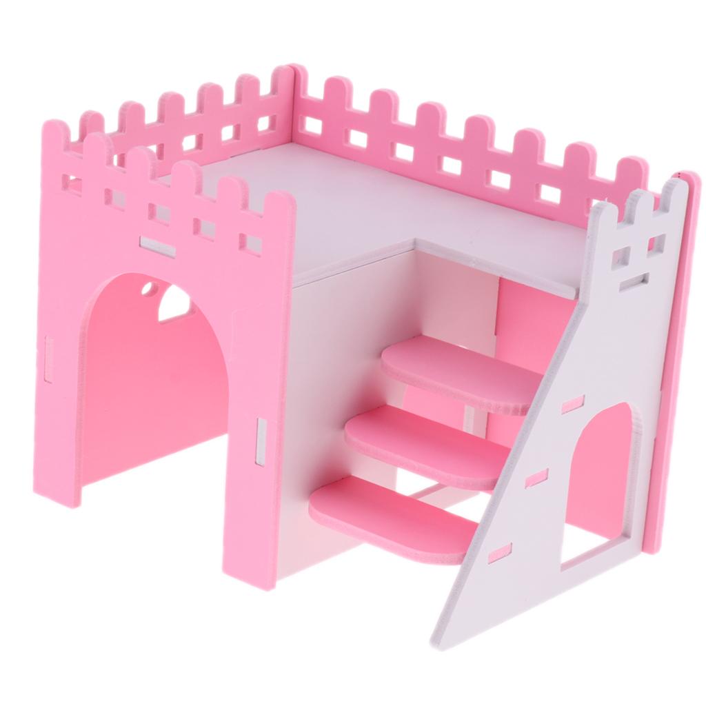 Hamster Guinea Pig House Hideout Playground Exercise Toy With Ladder Pink