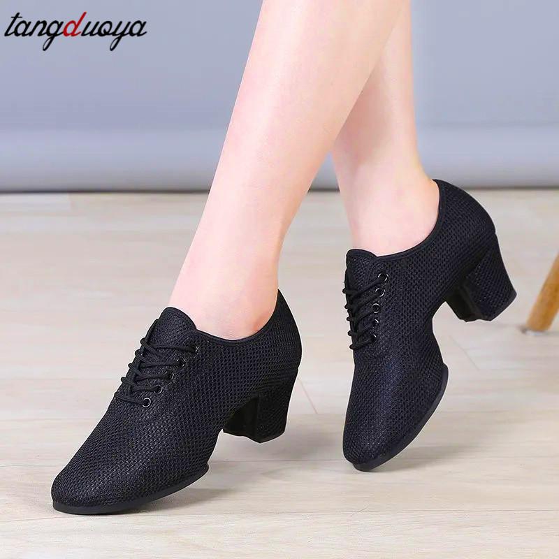 Giày khiêu vũ phụ nữ Latin Salsa Jazz Dance giày Women Heels 3cm/5cm Breath Giáo viên Giày khiêu vũ Giày khiêu vũ Ladies Ladies giày thể thao Color: 5cm Indoor Black Shoe Size: 38
