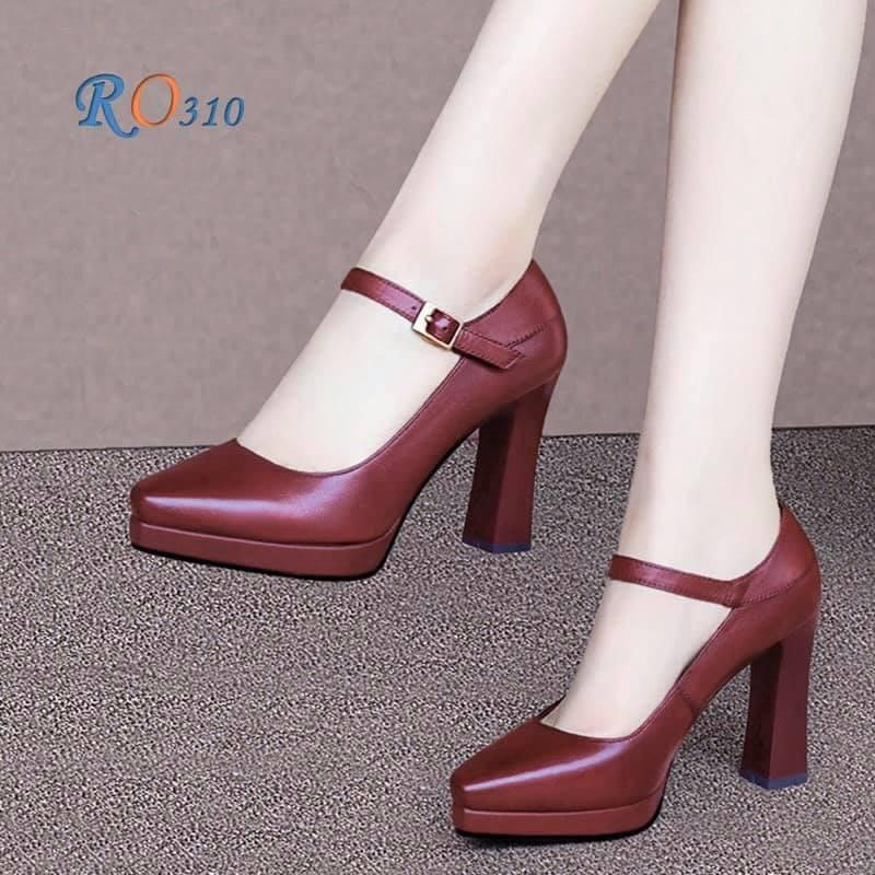 Giày sandal gót trụ da thật cao cấp ROSATA RO310 cao 8.5p mũi nhọn - đen, đỏ - HÀNG VIỆT NAM - BKSTORE