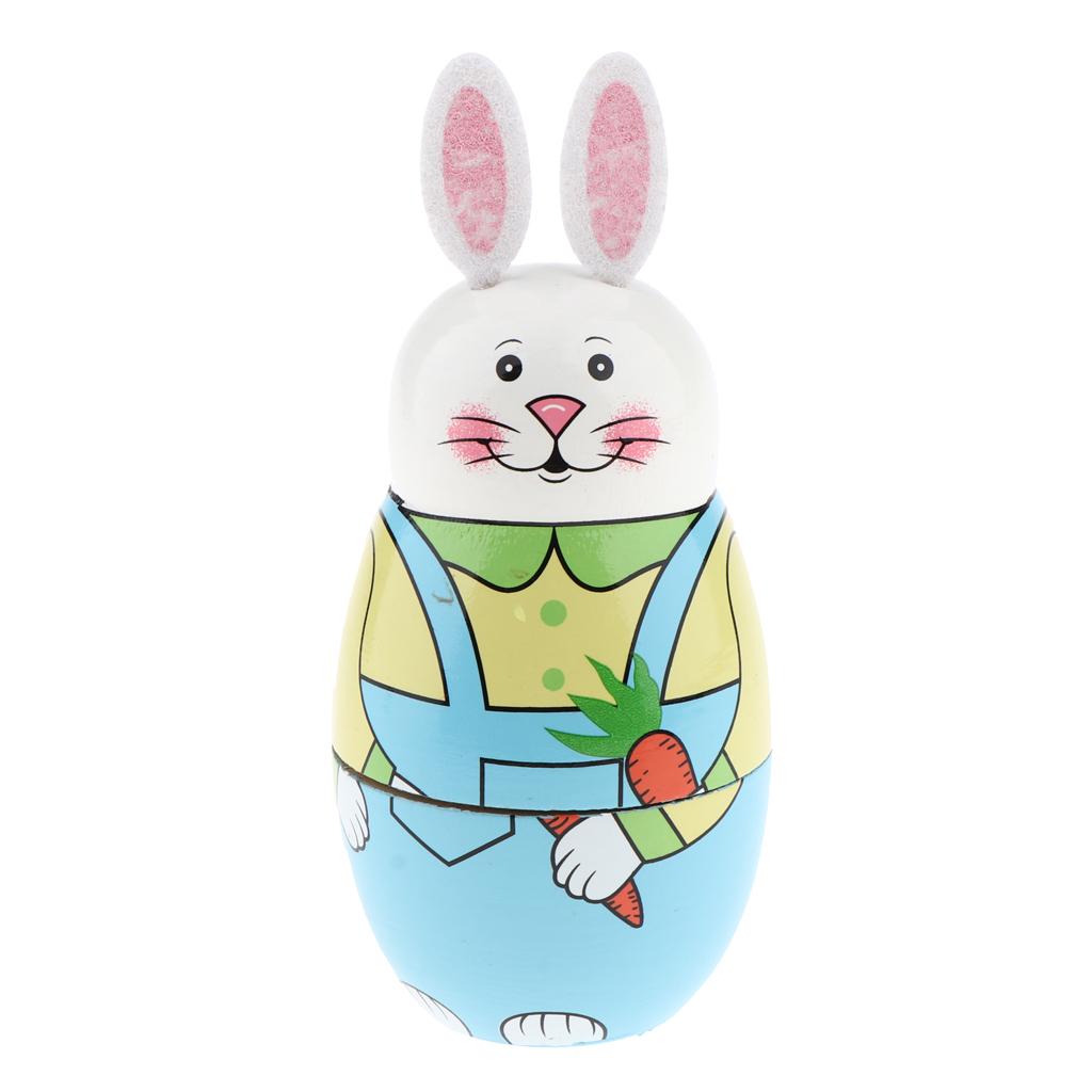5pcs Cute Russian Wooden Hand Painted Nesting Dolls Kids Toys Gifts-Rabbit