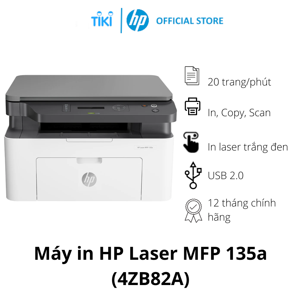 Máy in đa năng trắng đen (In, sao chép, quét) HP LaserJet MFP 135a_4ZB82A – Hàng chính hãng