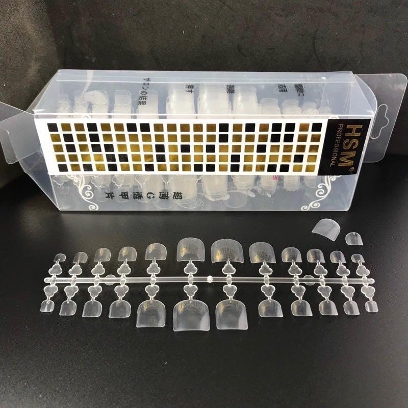 Vỉ Móng Úp Chân HSM 504 Móng, Nhựa Dẻo Siêu Bám Keo, Phom Vuông Chuẩn, Bền, Phụ Kiện Hoàn Hảo Cho Làm Nail Phương Miu