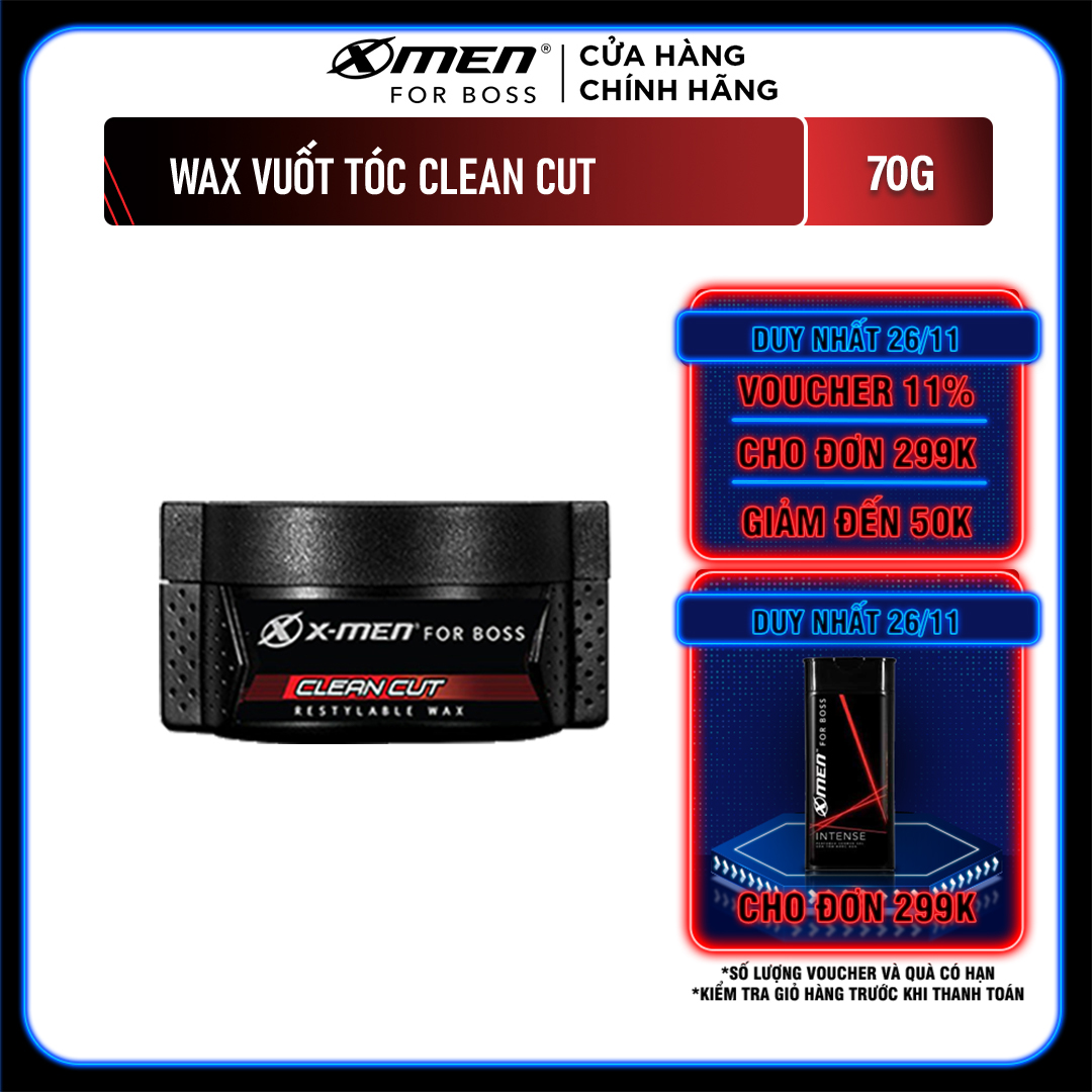 Sáp vuốt tóc X-Men For Boss Wax CLEAN CUT - Rẽ ngôi gọn gàng 70g