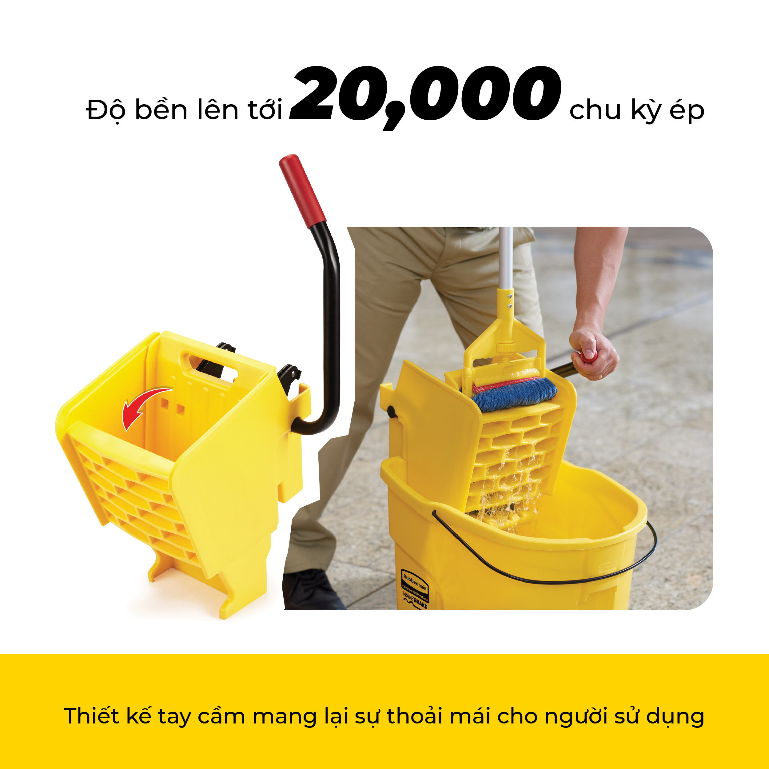 Xe Lau Sàn Cao Cấp/Xe Ép Nước/Xe Vắt Nước Lau Sàn Rubbermaid - SKU: FG748000YEL | SAOVIETCO