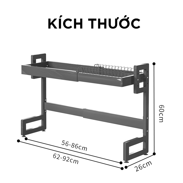 Kệ Chén Đĩa Kéo Giãn Thông Minh VANDO Giá Úp Bát Thay Đổi Kích Thước Trên Bồn Rửa 1 Tầng Chống Han Gỉ Cao Cấp