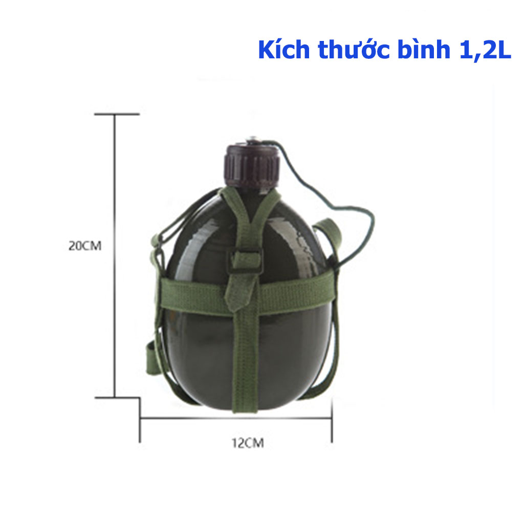 Bình Tông Nhôm Xanh Truyền Thống Đựng Nước Dung Tích 1,2L Tiện Dụng , Chất Liệu Vỏ Nhôm An Toàn Dây Đeo Tiện Dụng