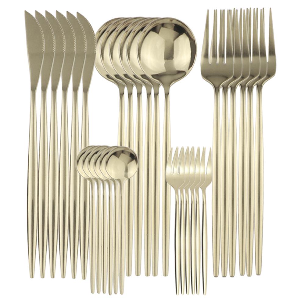 30 Chiếc Vàng Bộ Dao Kéo Inox Chén Ăn Bộ Nhà Bếp Đen Bộ Đồ Ăn Hoa Quả Bánh Dĩa Phẳng Bằng Bạc Bàn