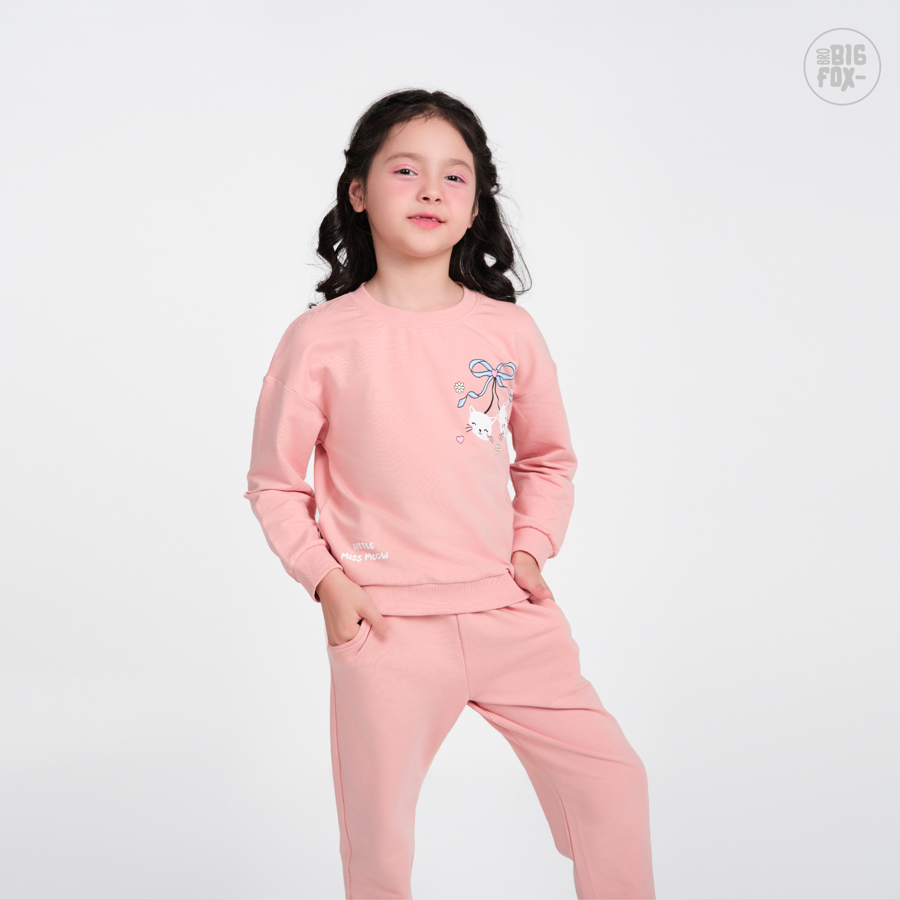 Bộ đồ thu đông cho bé gái Bigfox Miss meow size đại áo nỉ dài tay quần jogger cỡ trẻ em 3-11 tuổi