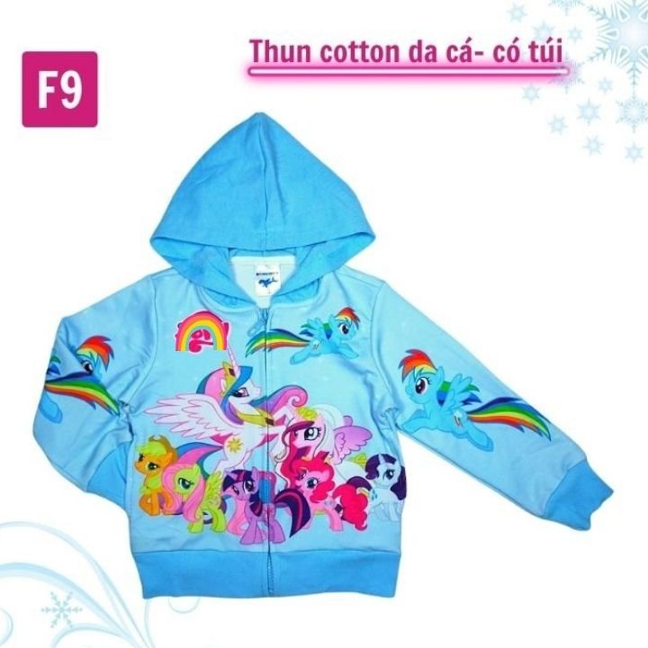 Áo khoác bé gái hình ngựa Pony cầu vòng từ 11-43kg - Chất liệu thun cotton da cá in 3D