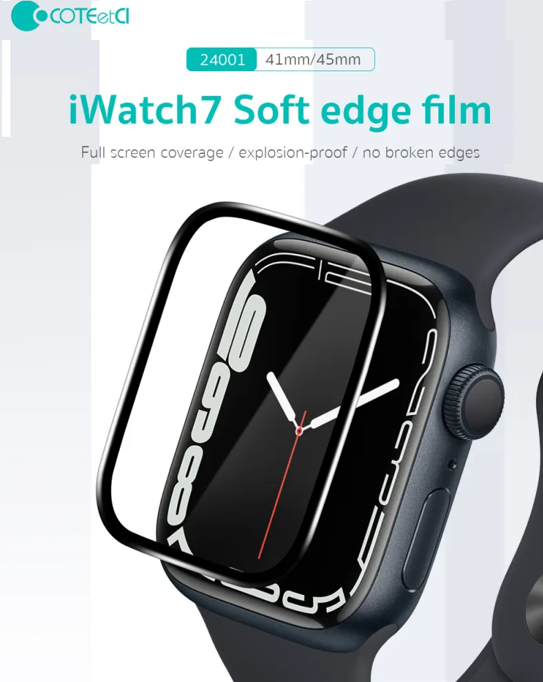 Miếng dán màn hình full 4D ppf silicon dành cho Apple Watch 45mm series 7 hiệu COTEETCI Pet Soft (vát cạnh 2.5D, chống trầy, hạn chế bám vân tay, độ trong tuyệt đối) - hàng nhập khẩu