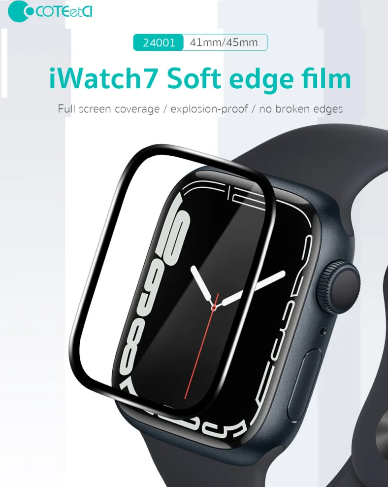 Miếng dán màn hình full 4D ppf silicon dành cho Apple Watch 45mm series 7 hiệu COTEETCI Pet Soft - hàng nhập khẩu