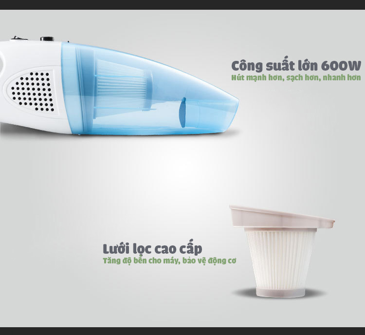 Máy hút bụi mini cầm tay 600W GreenHome GHA-102 đa chức năng