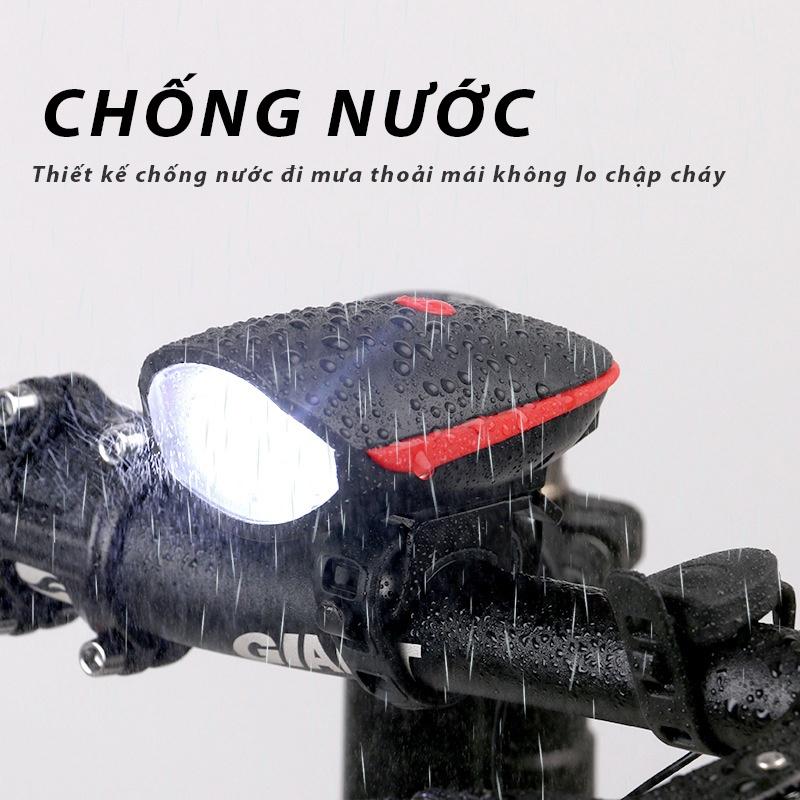 Đèn Xe Đạp Chống Nước, Đèn Led Kèm Chuông To Xe Đạp 3 Chế Độ Tặng Kèm Dây Sạc Usb