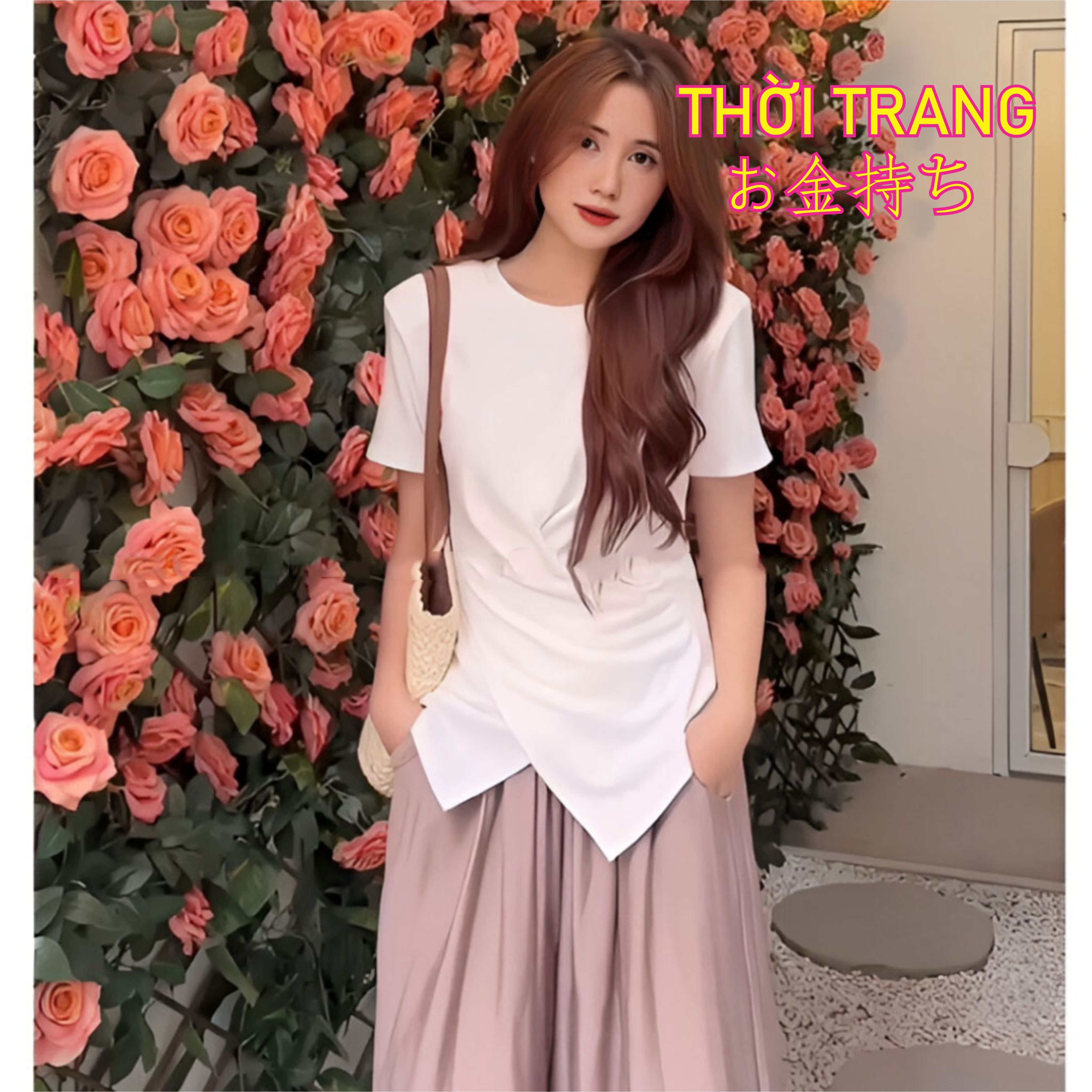 Áo thun cổ tròn xoắn bụng đệm vai 3112