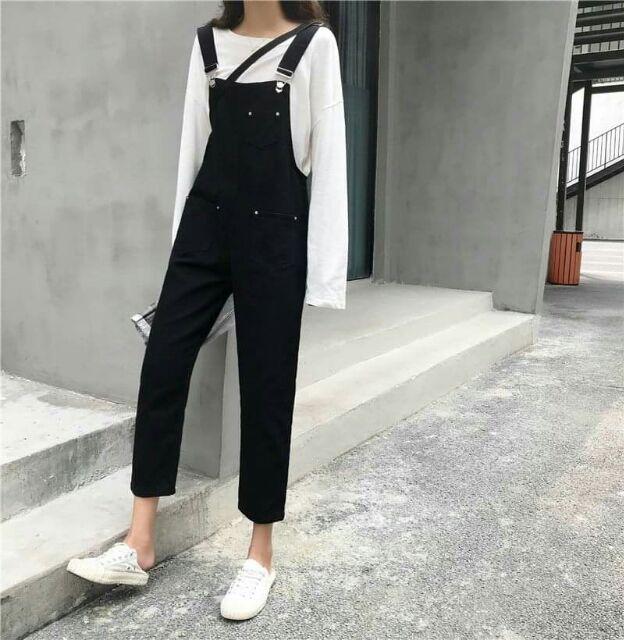 Quần yếm jeans đen