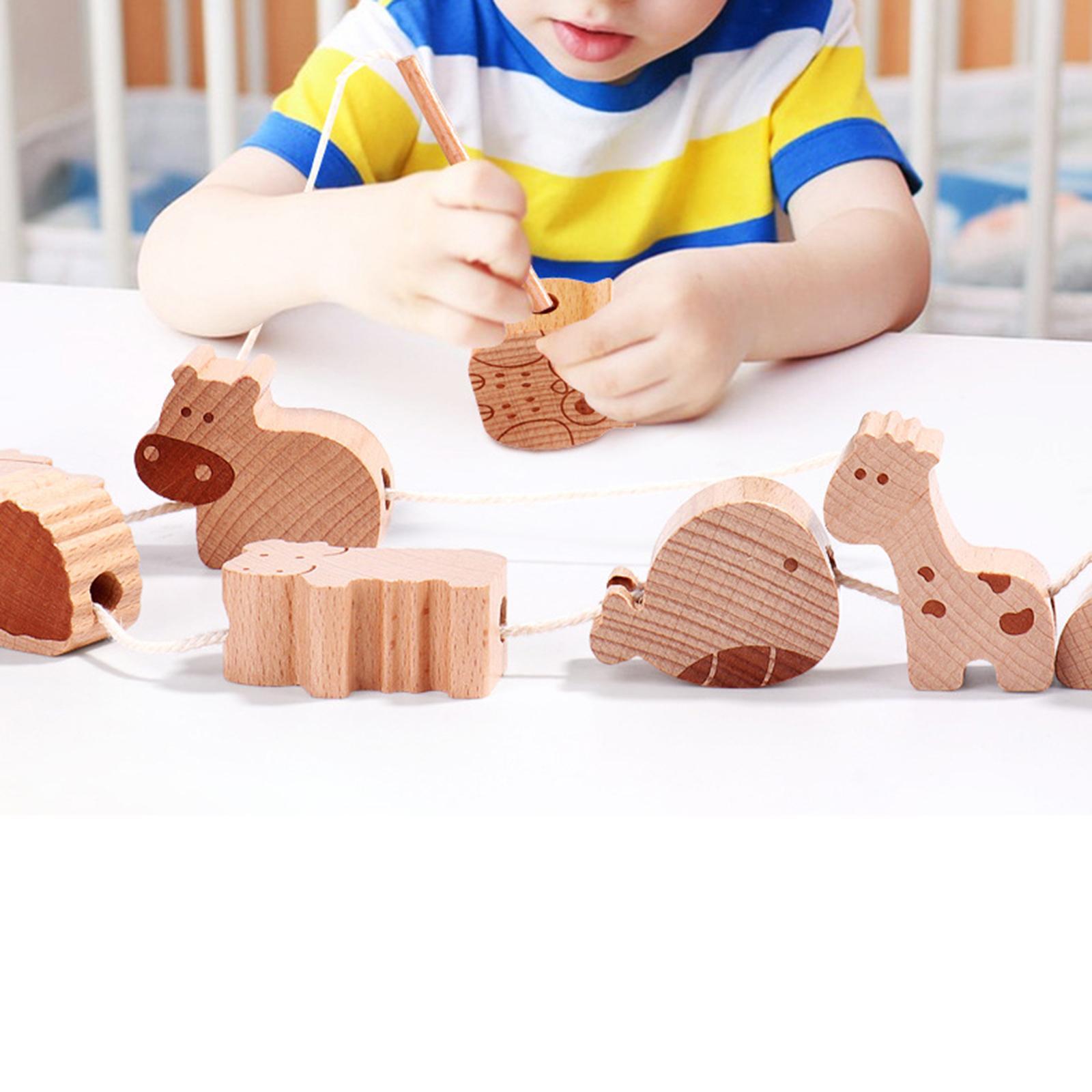 16x Animal Blocks Threading Toy Hand Eye Coordination for Children Toddlers