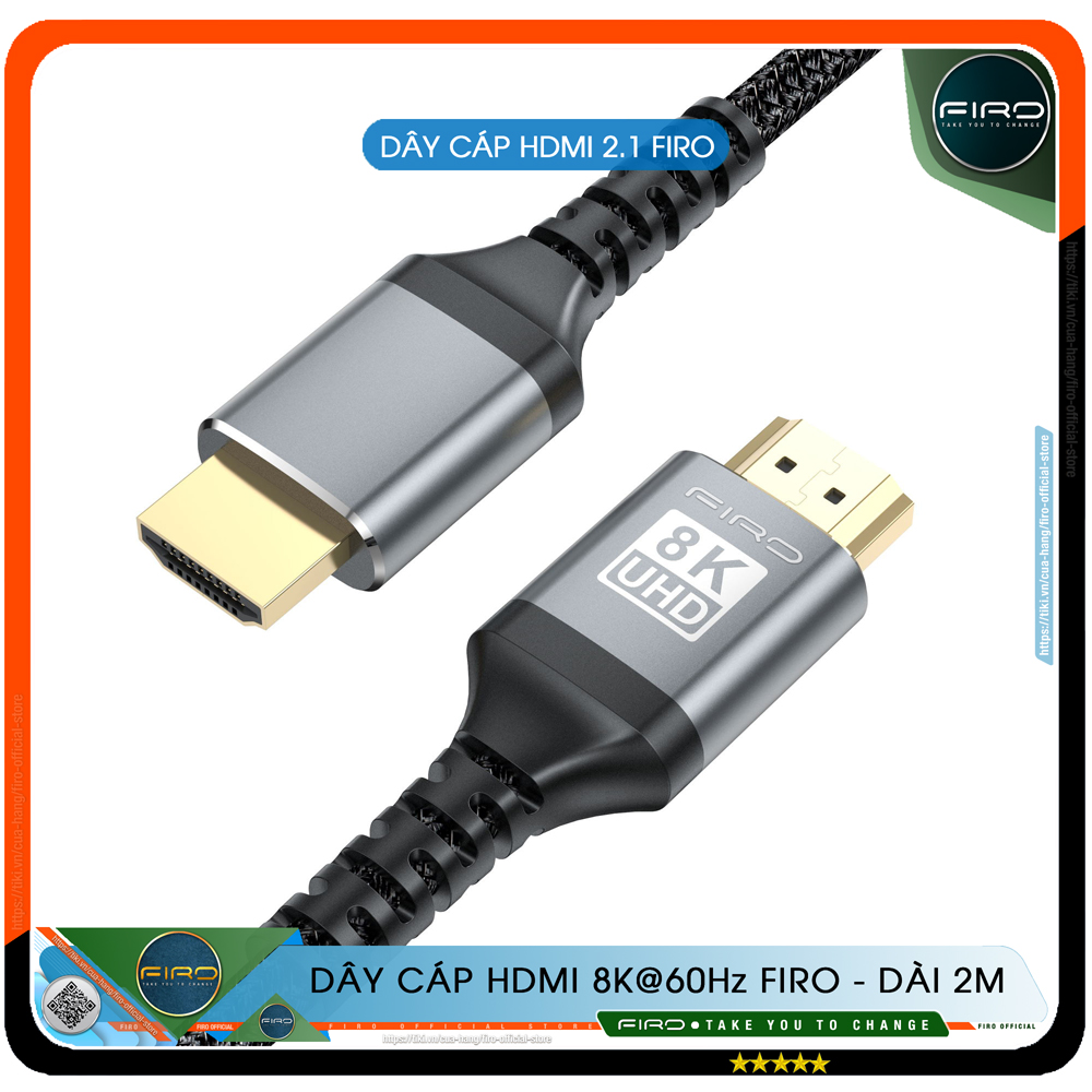 Dây HDMI FIRO ATMOS - Cáp HDMI 2.1 8K/60Hz/48Gbps - Dài 2M Lõi Dù Dùng Cho Tivi/ Máy Tính/ Playstation - Hàng Chính Hãng