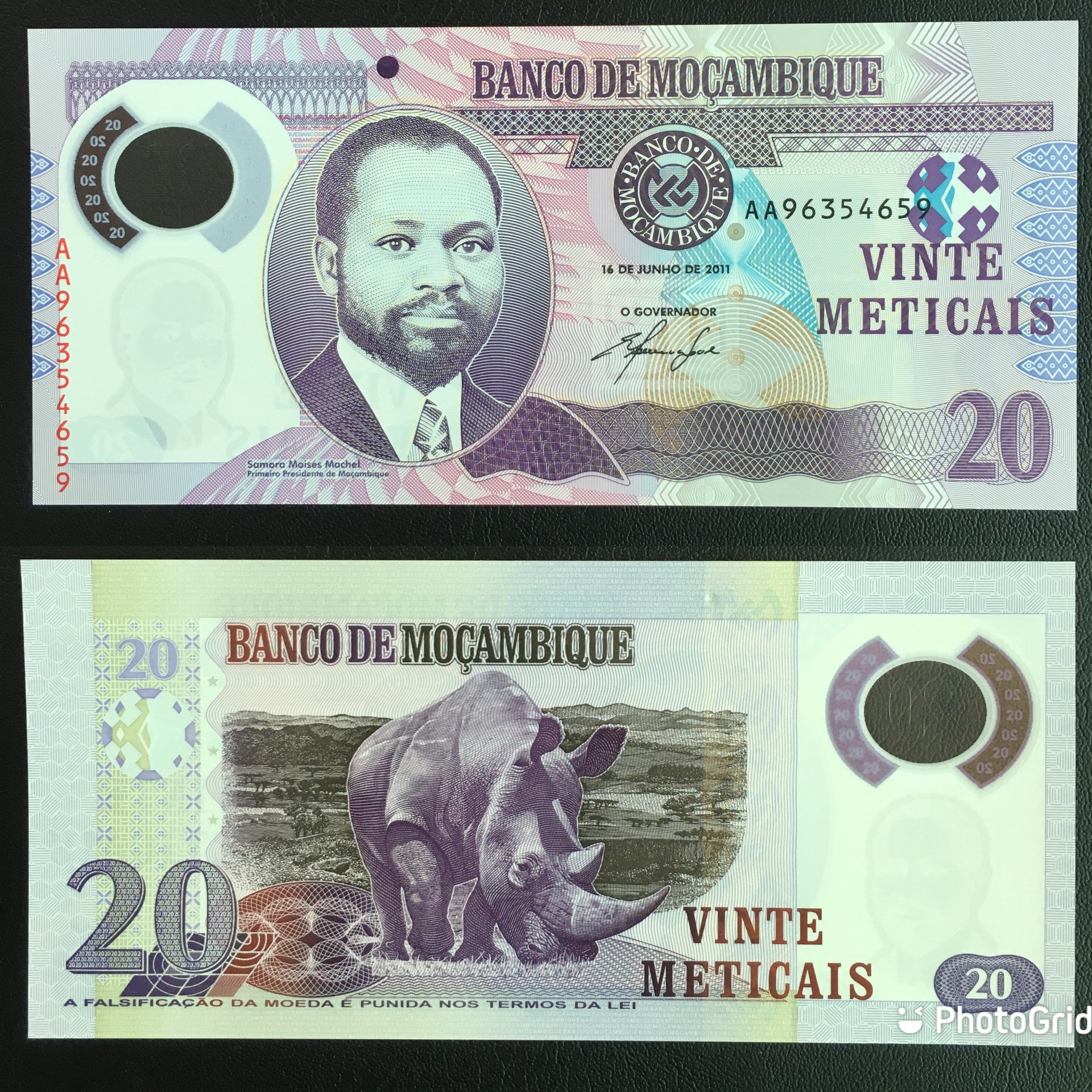 Tiền Mozambique 20 Meticais hình tê giác , Mới 100% UNC - tiền châu Phi