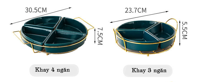 Khay mứt, hạt quả khô sứ tròn khung kim loại
