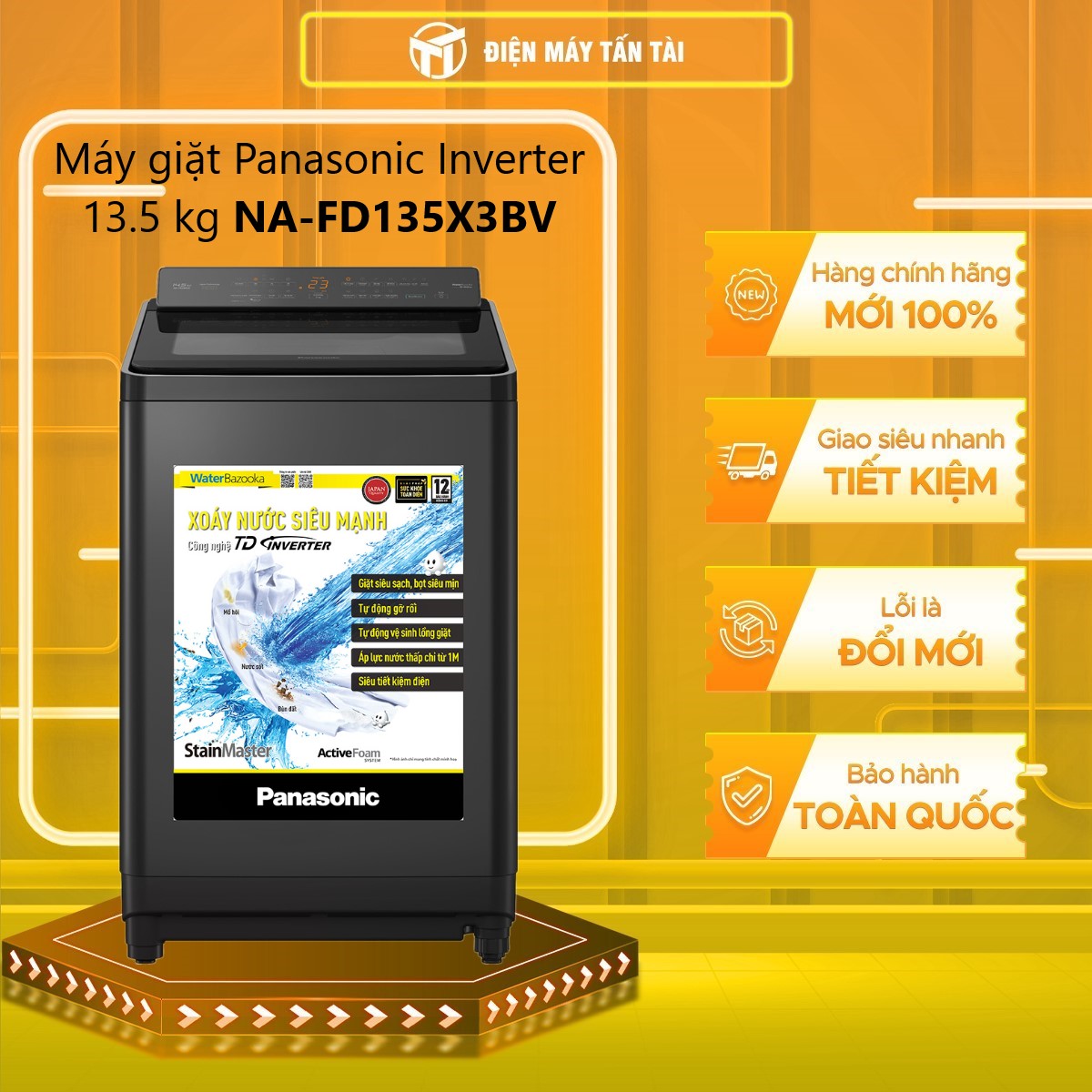 Máy Giặt Cửa Trên Panasonic 13,5kg NA-FD135X3BV - Giặt Hiệu Quả với Active Foam - Giặt Tối Ưu với TD Inverter - Hàng chính hãng