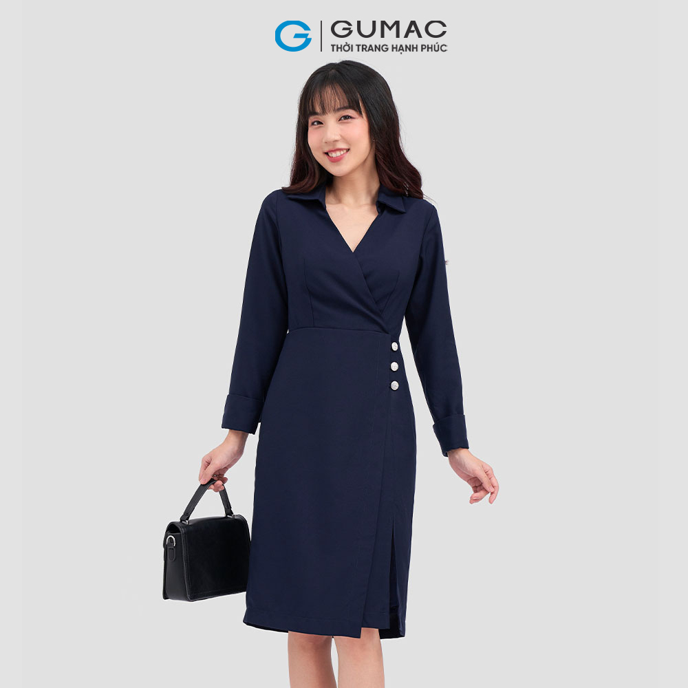 Đầm đắp chéo phối nút DC12081 thời trang GUMAC