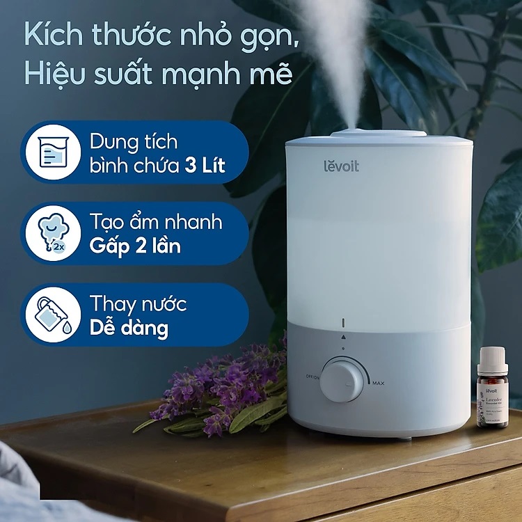 Máy Phun Sương Tạo Ẩm Thông Minh Levoit Dual 150 Ultrasonic | Công Nghệ Phun Siêu Âm 360 - Hàng Chính Hãng