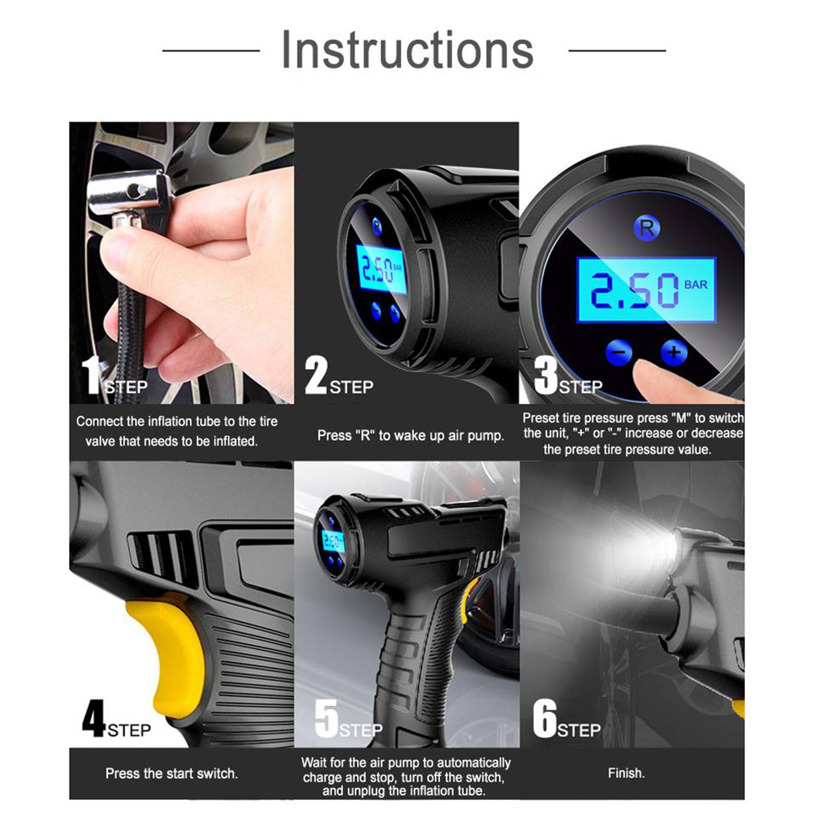 Handheld Wireless Tyre Inflator Portable Air Pump Inflation Digital Display Screen Tire Pressure Detection for Car Motorcycle Bike Equipment