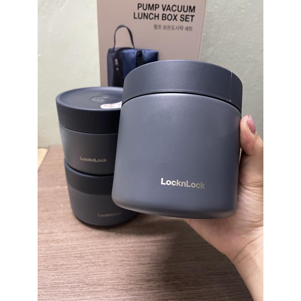 Bộ hộp cơm giữ nhiệt LocknLock Lunch Box LHC8052S01 3 hộp giữ nhiệt kèm túi, muỗng đũa màu xanh - Hapos