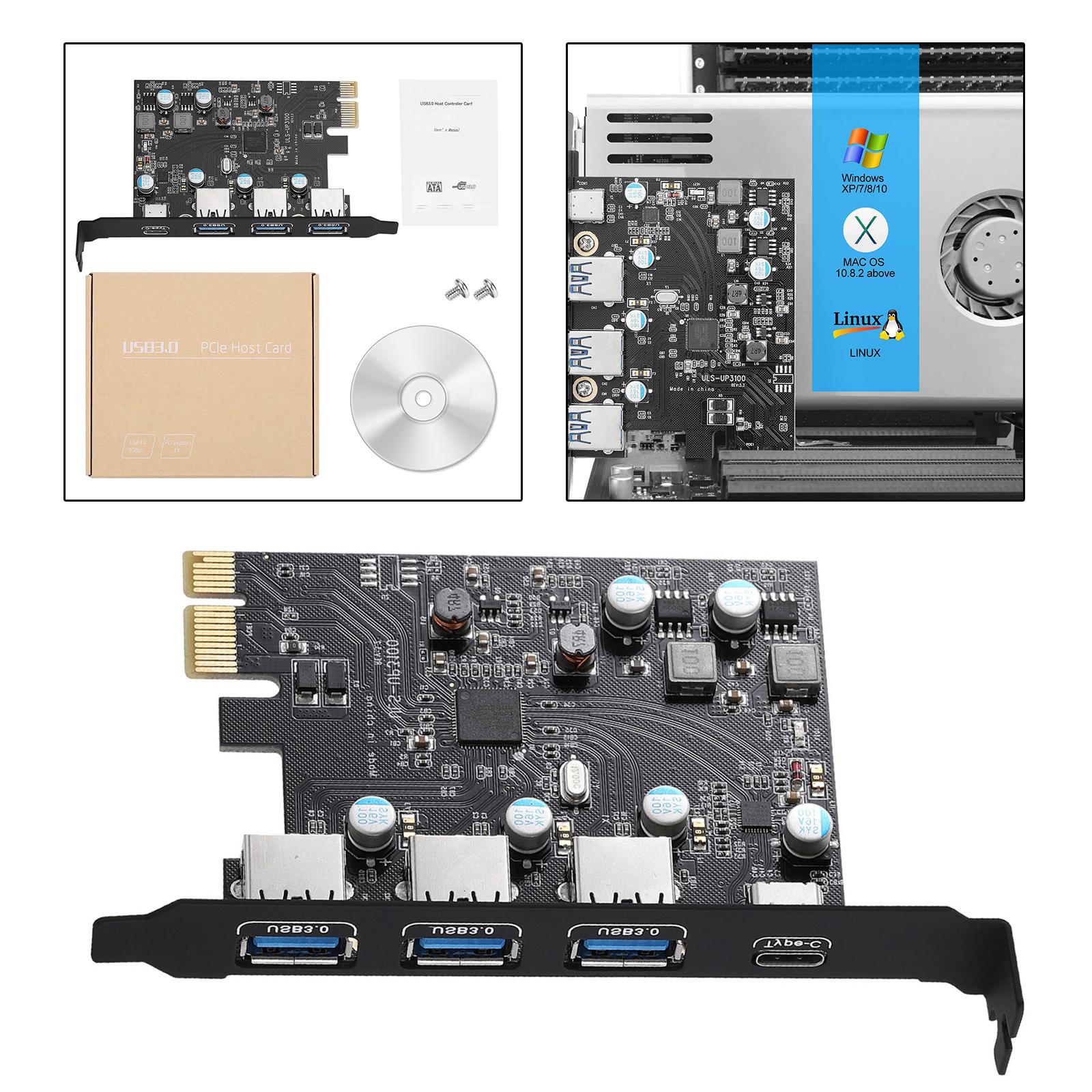 PCI-E to Type C (3), Type A (1) USB 3.0 4-Port PCI Express Expansion Card