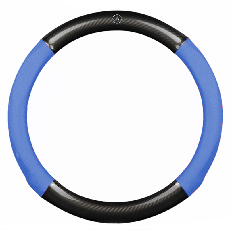 Bọc vô lăng TTAUTO cho xe ô tô có logo MERCEDES chất liệu da vân carbon cao cấp (Đen Xanh)