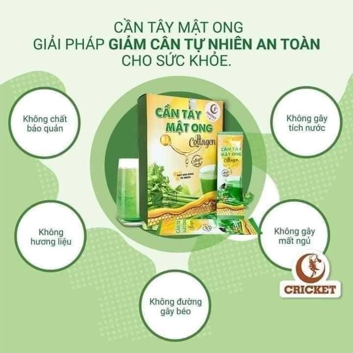 Bột cần tây mật ong Collagen Hộp 75g (15 gói) hỗ trợ giảm cân, detox cơ thể, làm đẹp da