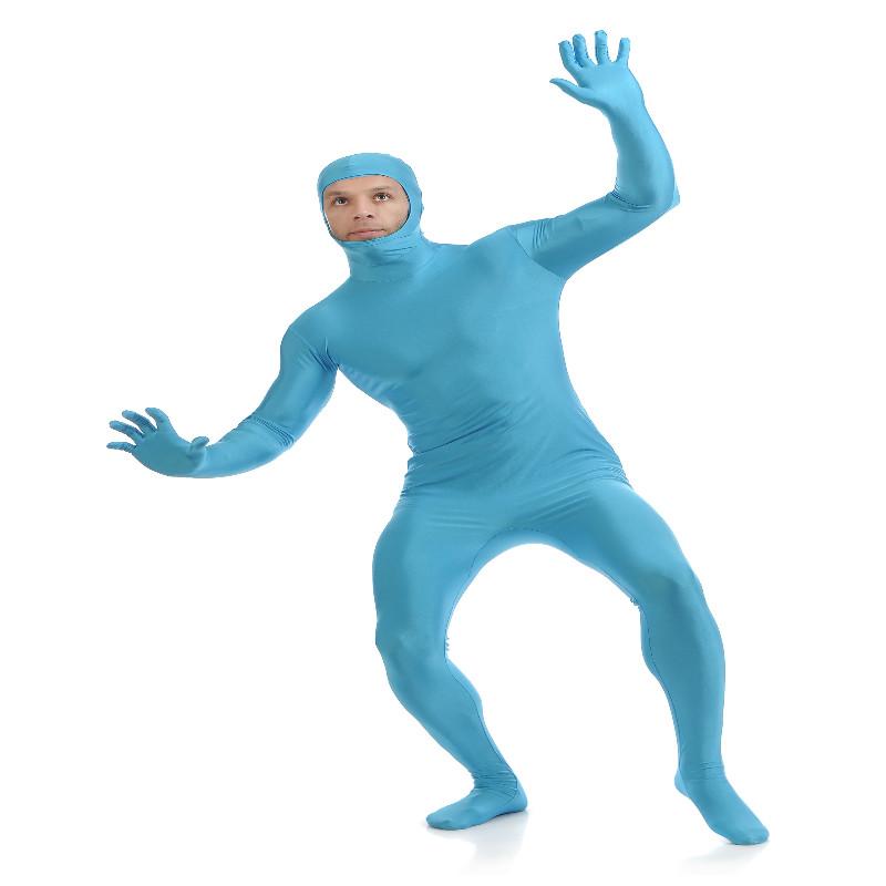 Open Face Zentai Spandex Catsuit Skin Tight Costume Light Blue S