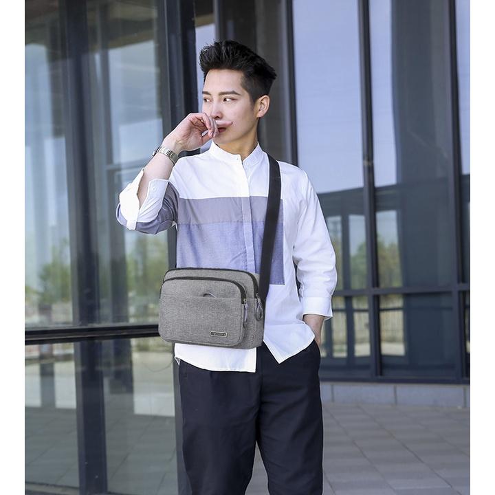 Túi đeo cheo nam vải bố 2 màu chống nước, phong cách Hàn Quốc size 27cm TUI-118