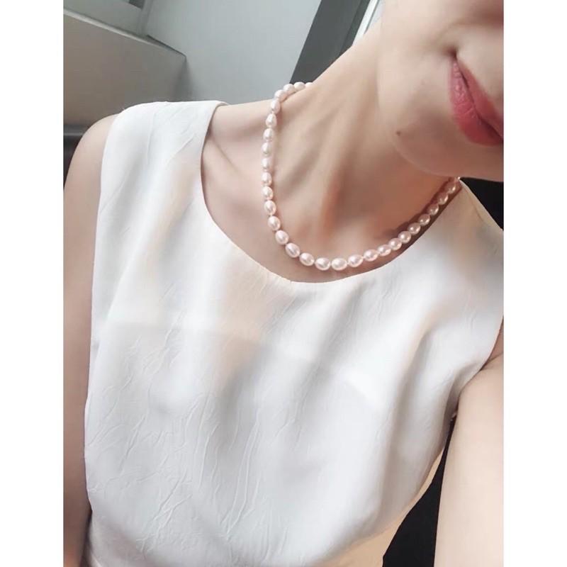 Vòng Cổ Hạt Gạo Màu Trắng Size 8 - 9 Ly Độ Sáng 5A Thanh Lịch - Trường Thịnh Ngọc Trai