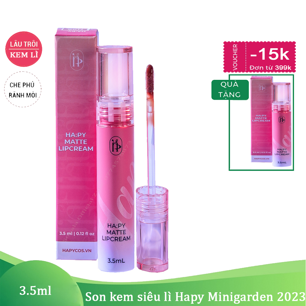 Son kem lì lâu trôi HAPY MINIGARDEN 3.5ml phiên bản 2023 cải tiến siêu lì giữ màu 24h kháng nước ăn uống không lem không trôi không dính khẩu trang thành phần an toàn không chứa chì