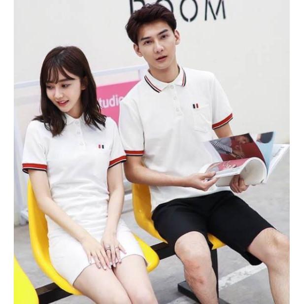 Áo đôi: Đầm thun Polo form suông và áo thun nam